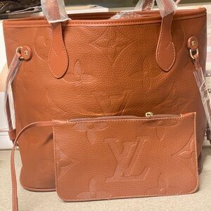 Luxury Embossed Leather Tote in Burnt Orange